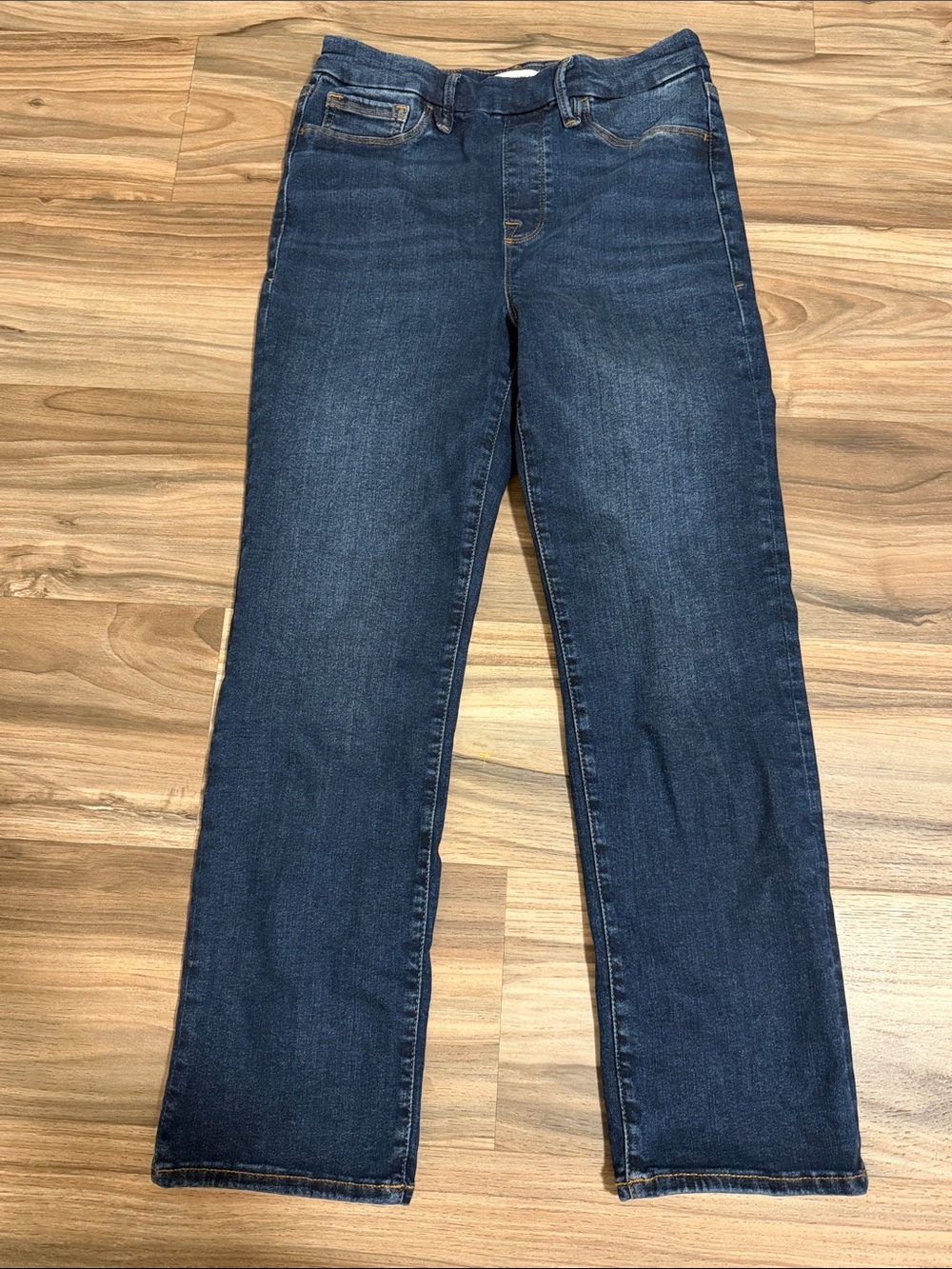Good American Power Stretch Pull On Straight Leg Jeans Dark Wash Women’s M